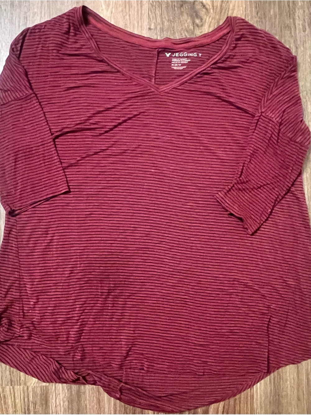American Eagle Outfitters Burgundy Striped V-Neck Long Sleeve Top
